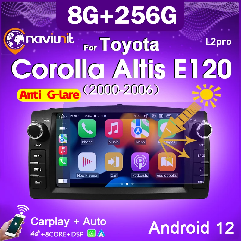 ForToyotaCorollaE120BYDF3wirelessCarplay2DinAndroid12car