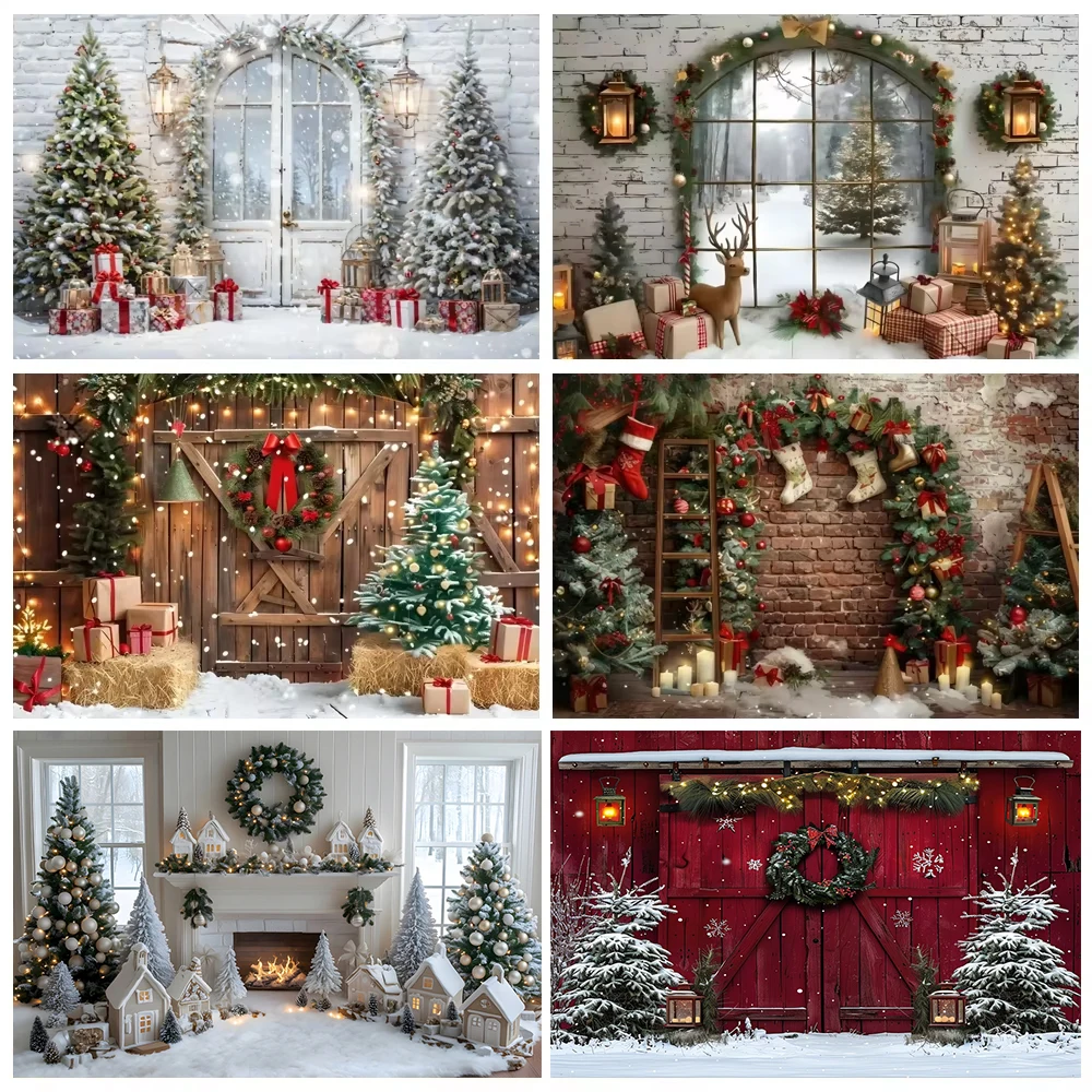 Christmas Photography Backdrop Xmas Tree Fireplace Gift Winter Window ...