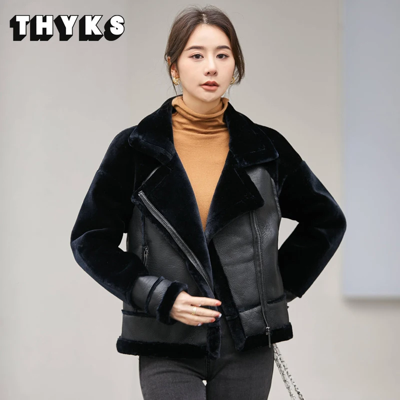 

Fashion Ladies Mink Velvet Short Motorcycle Leather Jacket Coat Long Sleeve Lapel Zipper Elegant Fur Women's Clothing 2022 New
