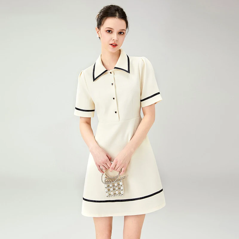 

Summer Short Sleeve Polo Shirt Dress Women 2023 Fashion Preppy Style Polo Collar Clash Mini Dress Cute Solid Y2K Party Clothing