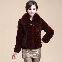 Special Offer Fur Coat High Quality Whole Leather Rex Rabbit  fur coat Plush Short Fox Fur Collar Ladies Jacket Clearance
