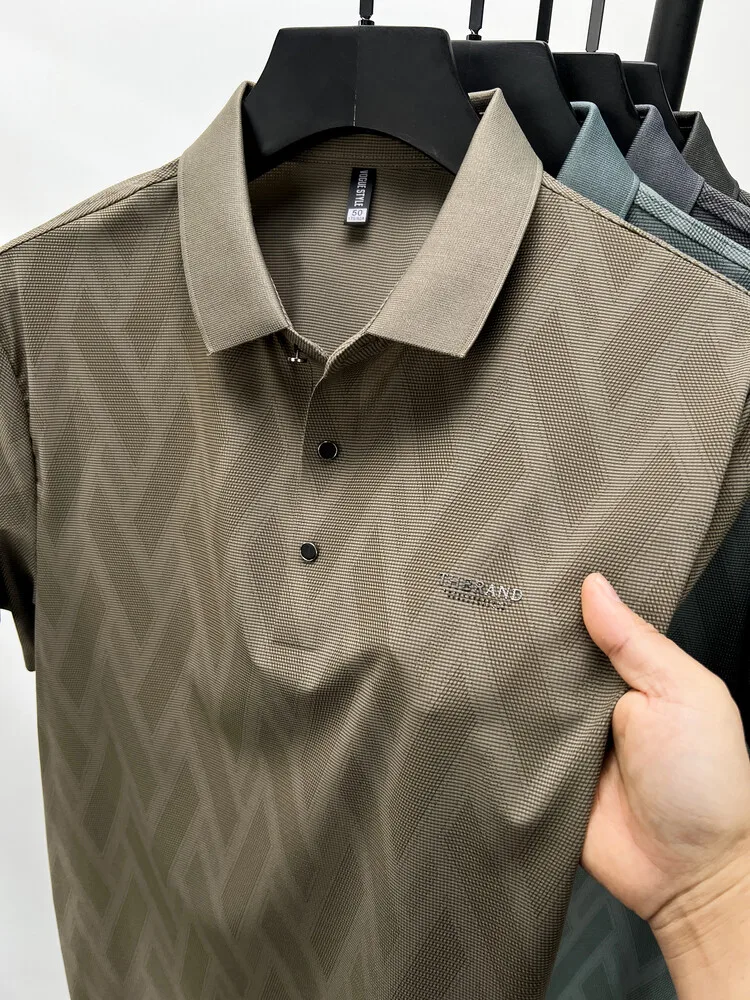 Casual Striped Men's Polo Top, 2024 New Summer Products, Lapel Short Sleeve T-shirt Korean Men's Top Middle-aged Men Clothing 33 S34c8b53e6f9c4067b5b8355e683d6968A