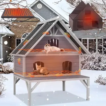 Large 2-Story Heated Outdoor Cat House – Insulated Weatherproof Shelter with Heating Pad for Feral & Outdoor Cats 1
