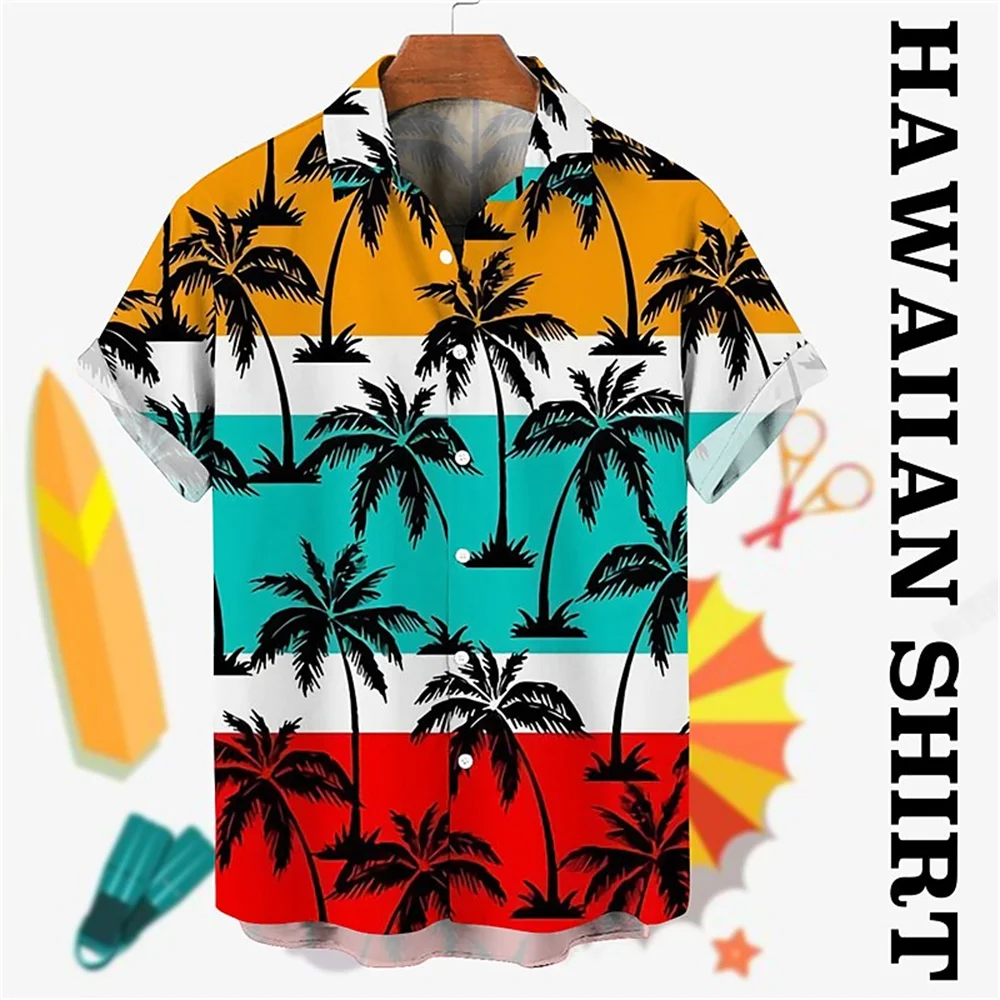 

Hawaiian Men's Shirt Coconut Tree Print Shirt For Men Summer Short Sleeve Lapel Neck Male Clothes Fashion Street Tshirt Blouse