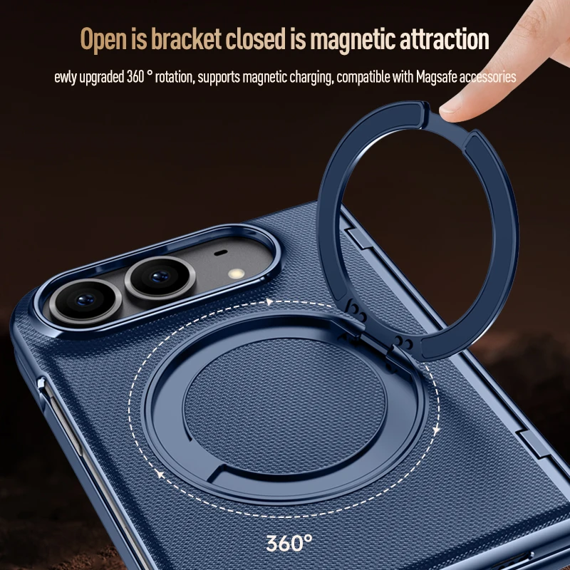 Magnetic PU Leather Plating Case with Rotatable Ring Stand and Privacy Glass