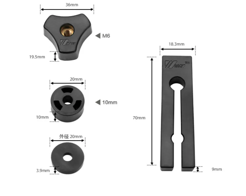 Close-up of small hardware parts for featherboard