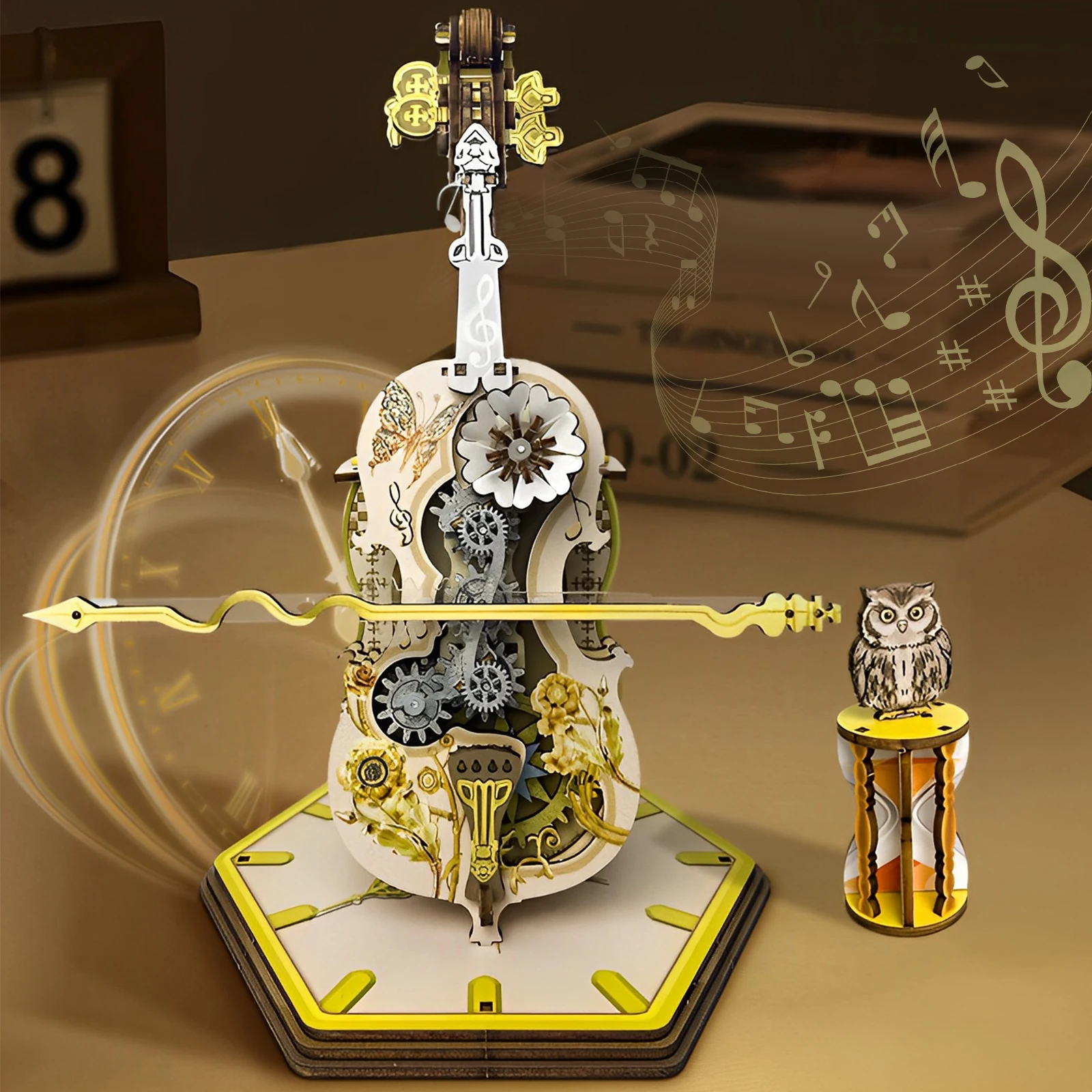 3D Cello Puzzles Wooden Decorative Cello Model Kit Base Creative 3D DIY Music Box Building For Kids Adults Office Home