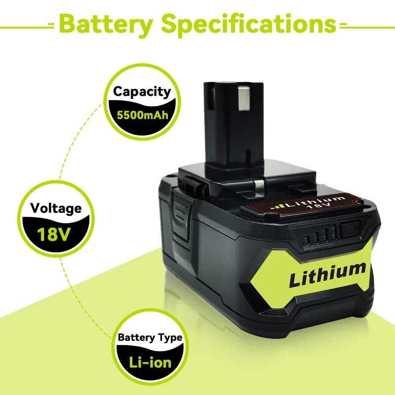 2 Pack 5500mAh P108 Replacement for Ryobi 18v Batteries, 18v 5.5Ah Li-ion Replacement Battery for Ryobi P107 P106 P Batteries