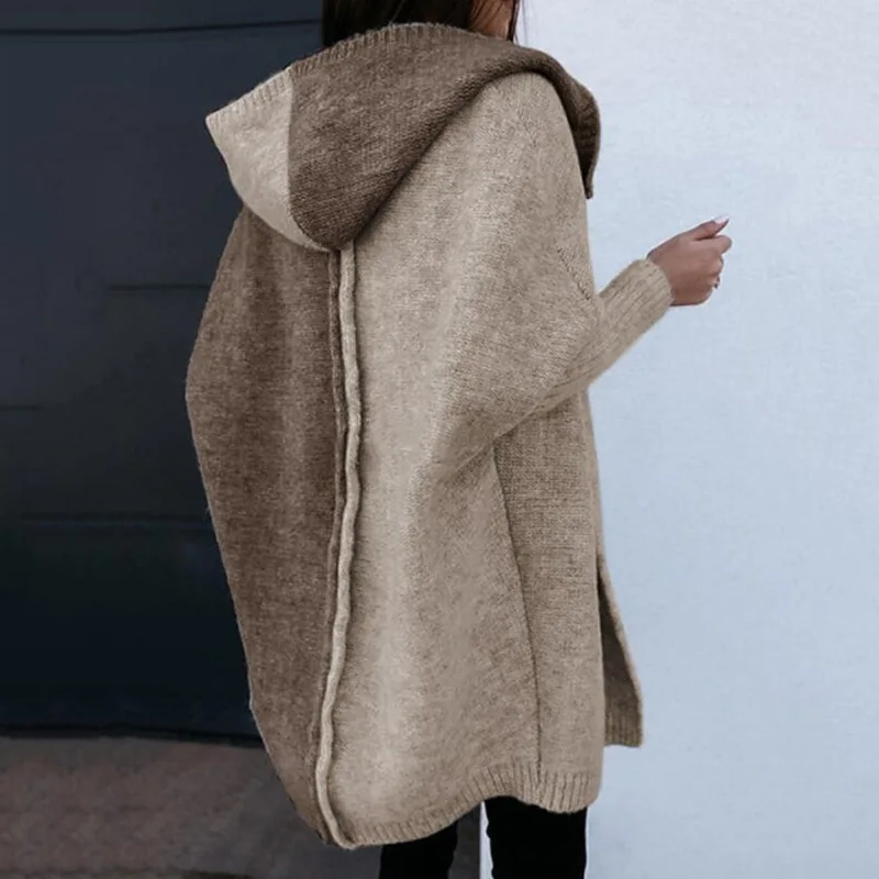 Color matching knitting cardigan female autumn/winter hot style in the long dress long hooded women knitting coat