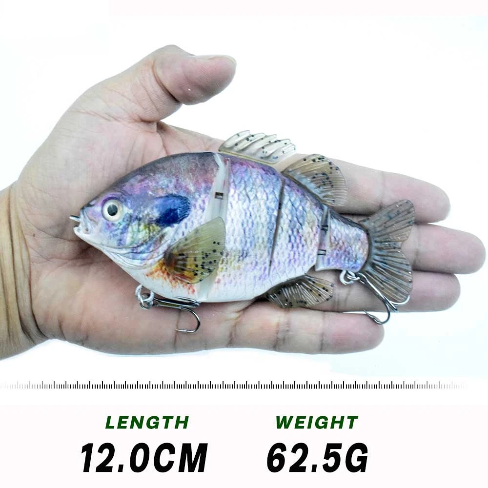 2022 New 12CM 62.5g Hard Sinking Multi-jointed Fishing Lures Soft Tail  Panfish Bluegill Rattle Balls Swimbait for Bass Pike