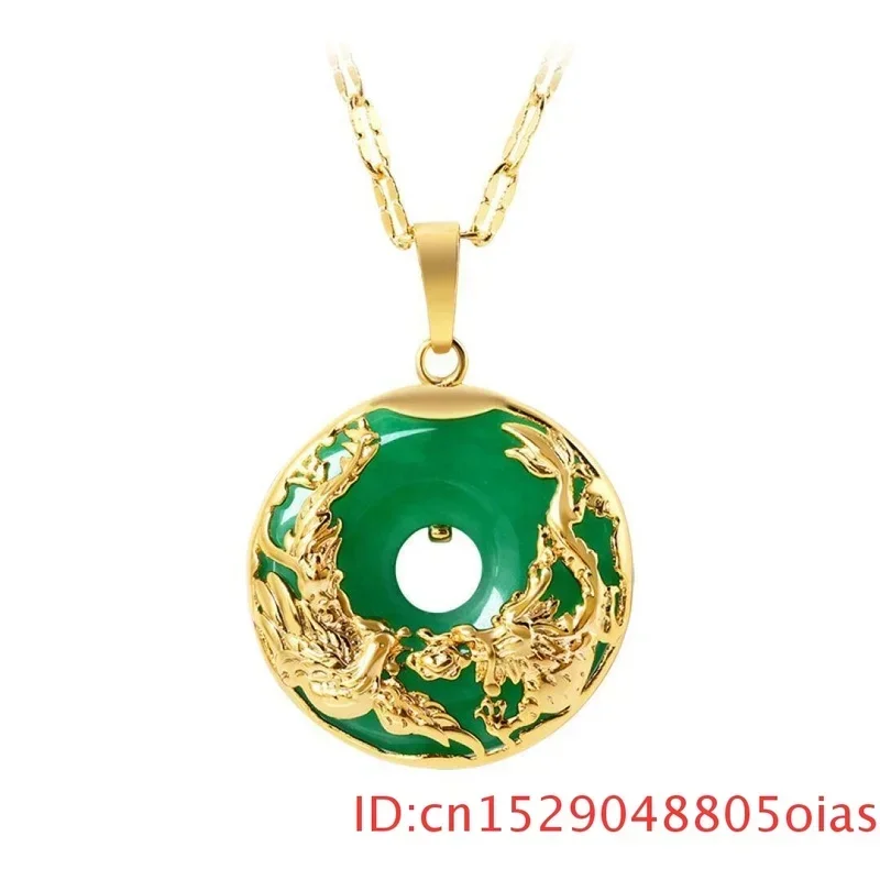 Natural Green Hetian Jade Pendant 925 Silver dragon phoenix Necklace Chinese Jadeite Amulet Fashion Charm Jewelry Gifts pendant necklace