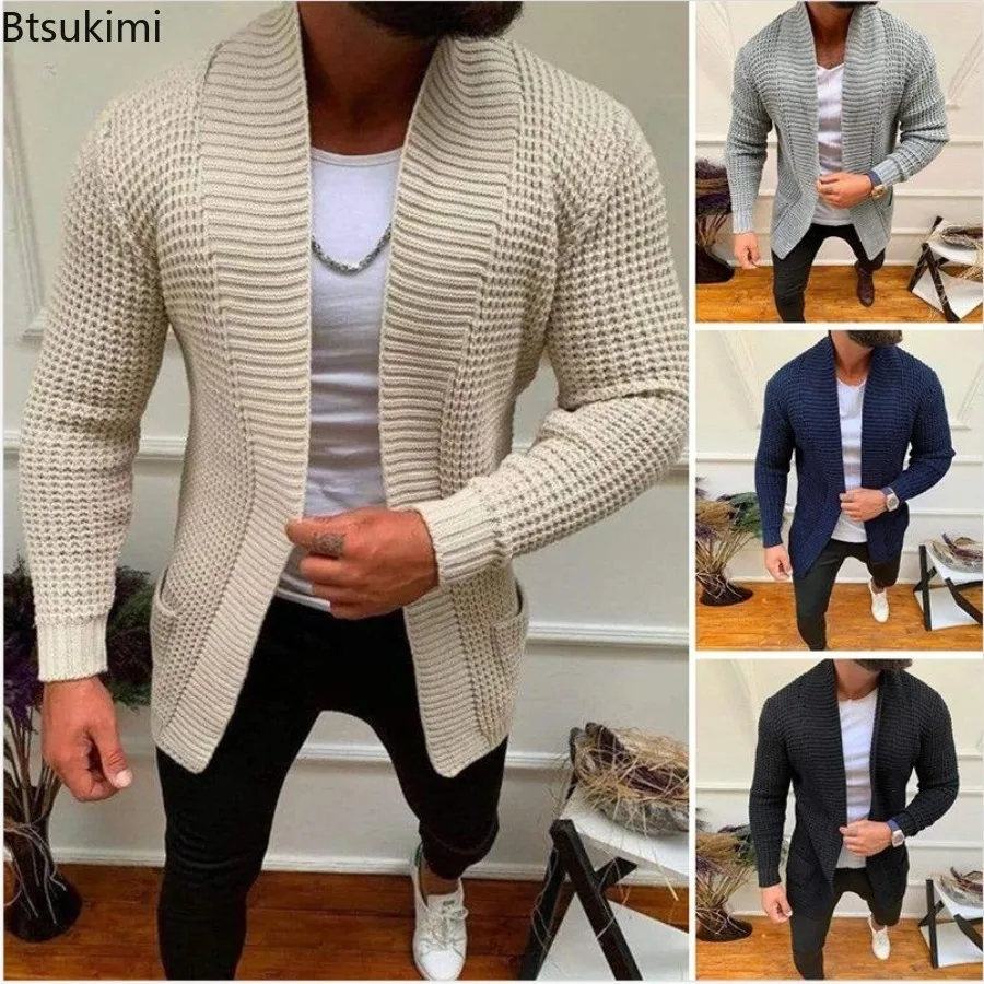 Men's Casual Knitting Sweater Cardigan 2023 Spring Autumn V-Neck Solid Long Sleeve Male Jacket Daily Wear Streetwear Cardigans