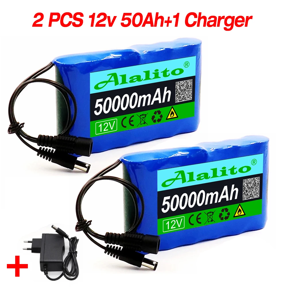 Air transport 12v 50Ah 50000mAh 18650 Rechargeable batteries 12.6V PCB Lithium Battery pack Protection Board +12.6V 1A Charger