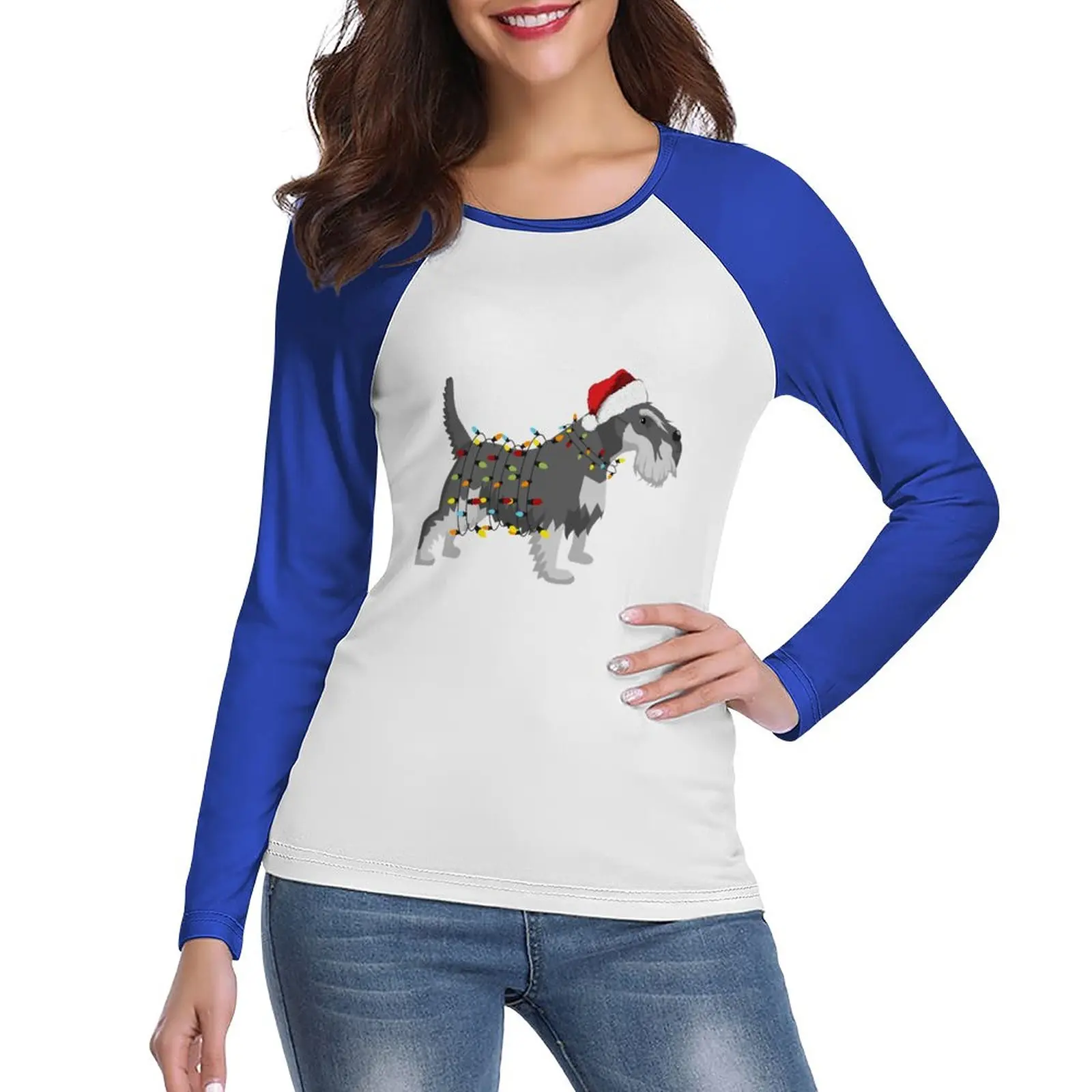 

Schnauzer Holiday Christmas Light Long Sleeve T-Shirt sports fan t-shirts Blouse plus size tops Women's clothing