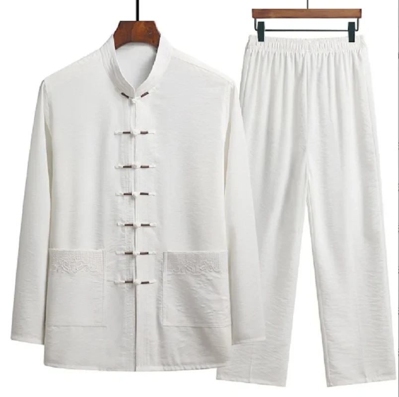 Chinese Tradition Kung Fu Set Men Casual Comfort Long Sleeve Pajamas Spring Autumn Vintage Menswear Tang Suit M-XXXXL chinese traditional costume