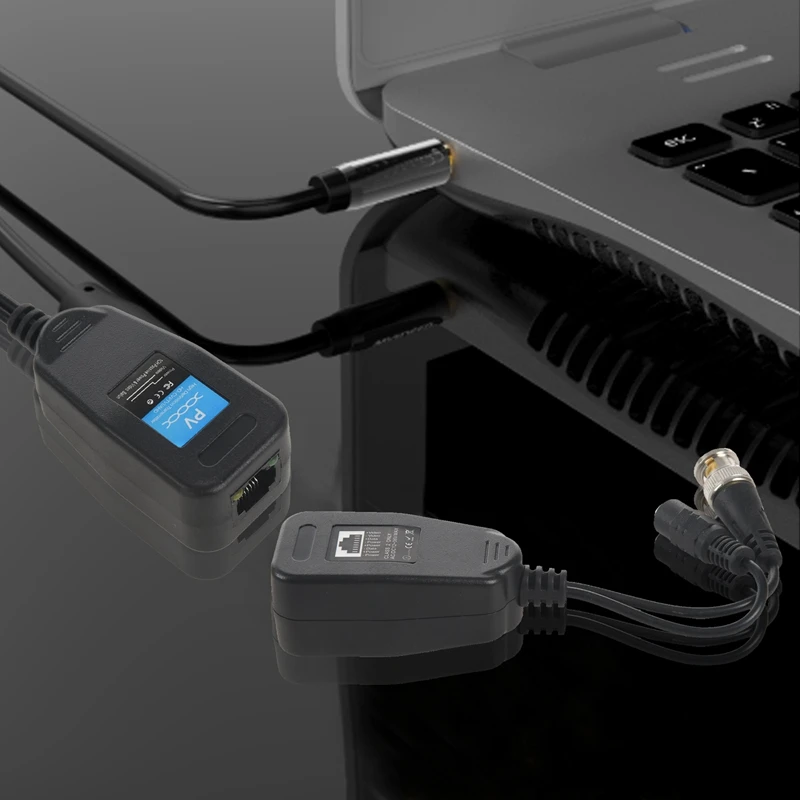 HD-CVI/TVI/AHD Passive Video Balun With Power Connector And RJ45 CAT5 Data Transmitter 3 Pair