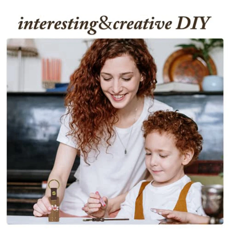 20 PCS Unfinished Wood Crafts Rectangle Leather Keychain Blank Wooden Walnut With Keyring For DIY