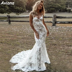 Aviana Sweetheart Lace Mermaid Wedding Dresses Spaghetti Straps Boho Bride Gowns Sleeveless Backless Beach Bridal Dress