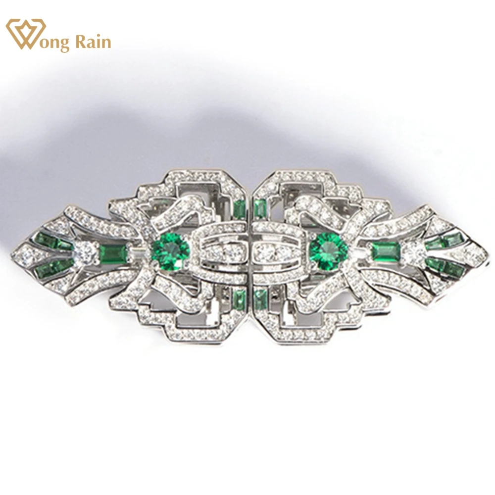 Wong Rain Luxury 925 Sterling Sliver Emerald High Carbon Diamond Gemstone Women Brooch Brooches Fine Jewelry Anniversary Gifts