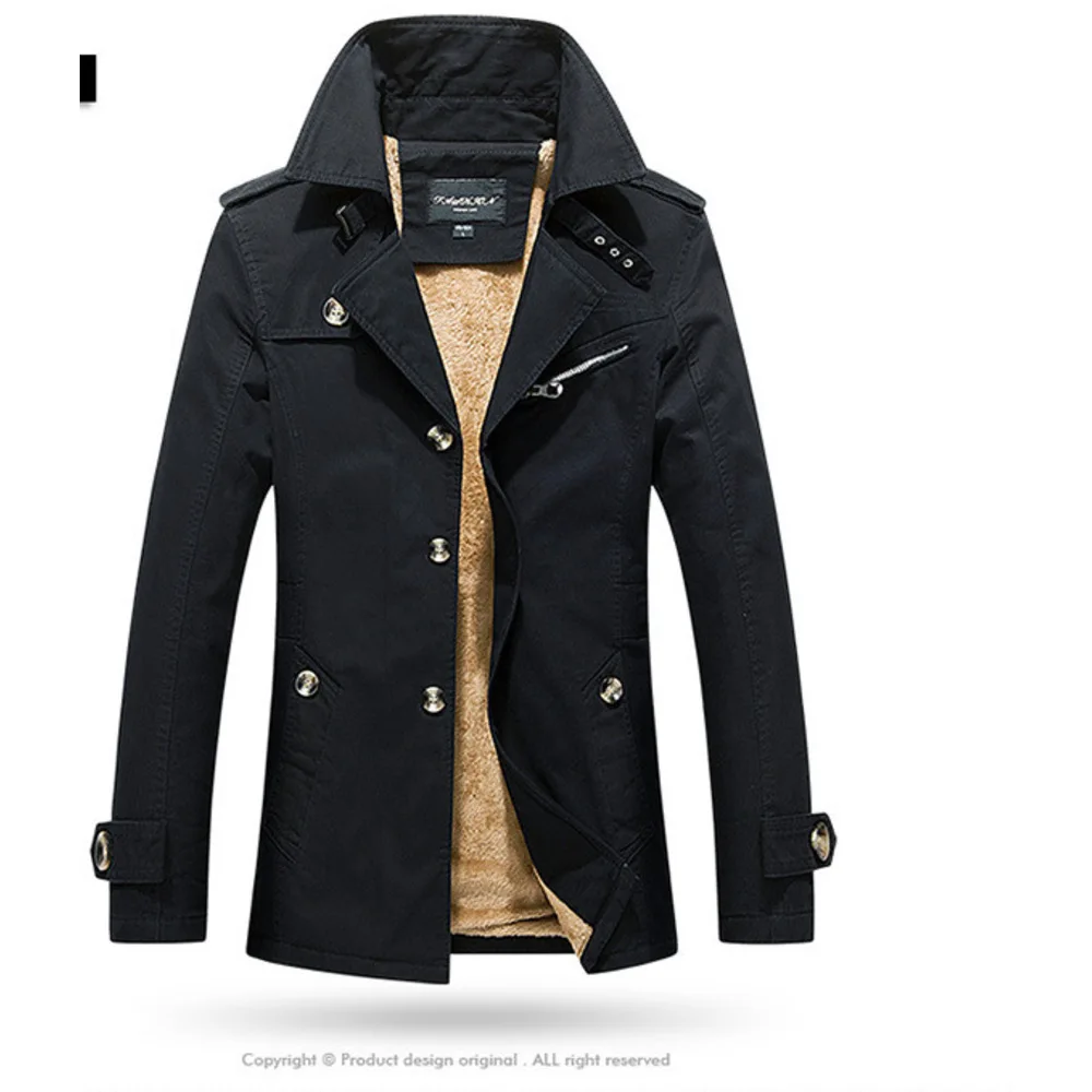Herren-Freizeitjacke, mittellanger, plüschiger, dicker Baumwoll-Trenchcoat, Herren-Herbst- und Wintermantel_voghion.com