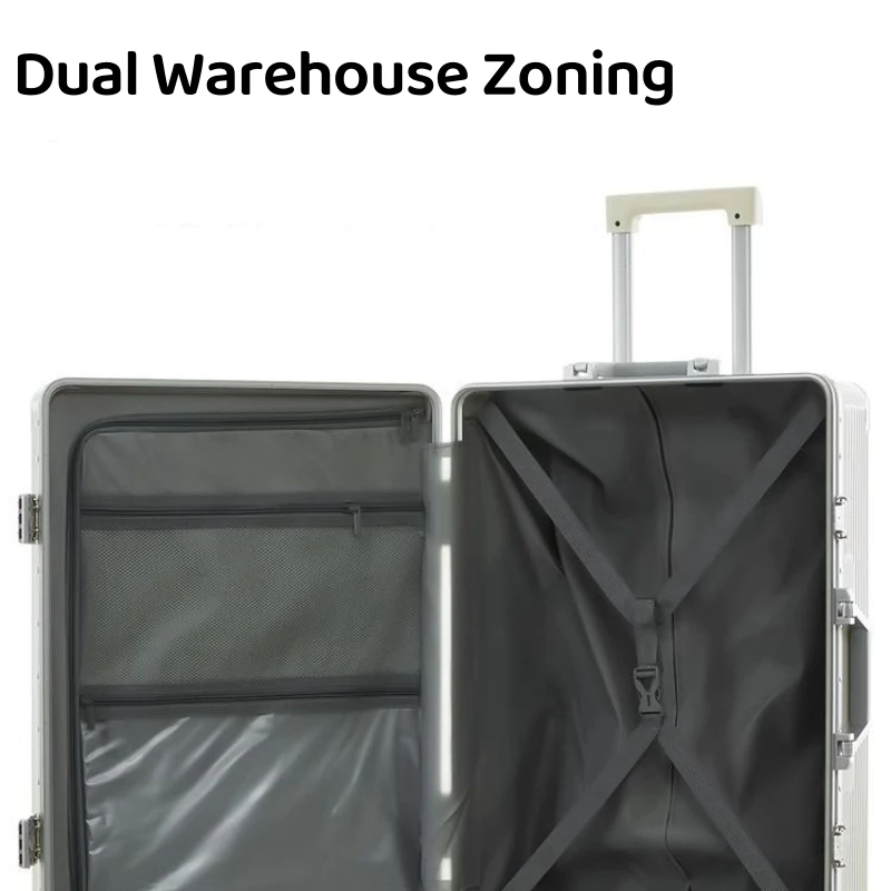 Multi functional luggage compartment aluminum frame front open lid pull rod box password box 20 inch boarding case