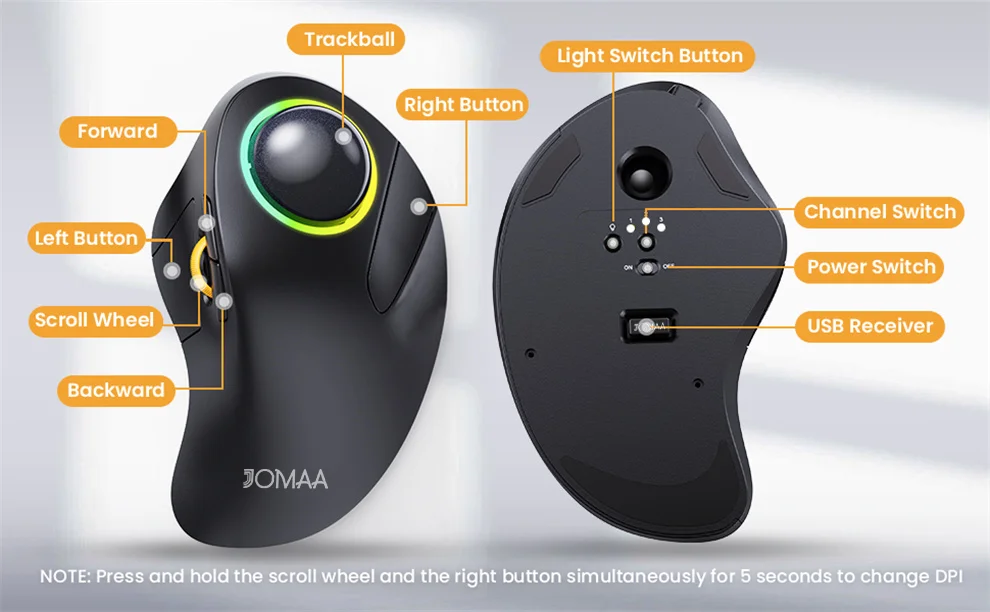 Mouse gaming wireless ergonomico rgb bluetooth con trackball per pc_voghion.com