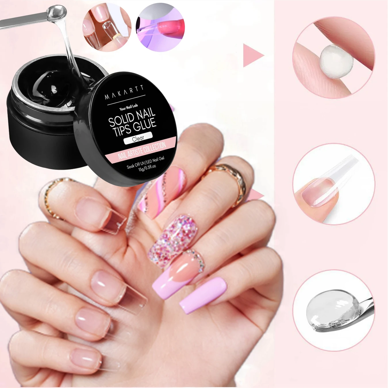 Makartt Solid Nail Gel Glue for Soft Gel Nail Tips Clear Acrylic Nail Tips Solid Gel Nail Glue for Press On Nails Fake Nails 2