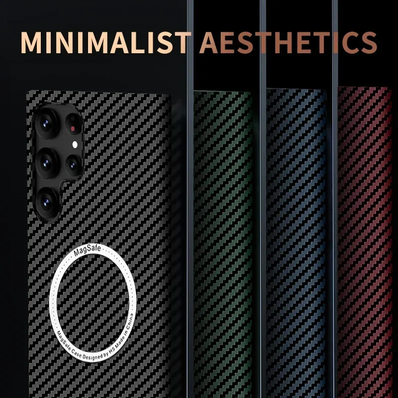 Carbon Fiber Texture Magnetic Ultra Slim Protective Case with Matte MagSafe Ring Armor Cover