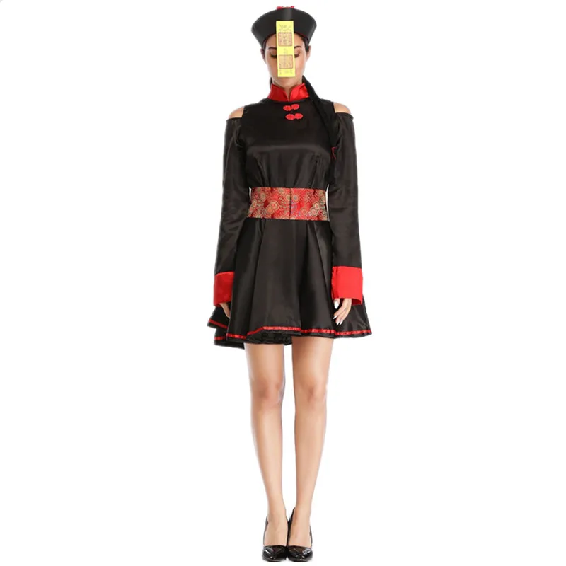 

Halloween Cosplay Costume Bloody Zombie Vampire Chinese Retro Embroidery Print Official Dress Zombie Costume
