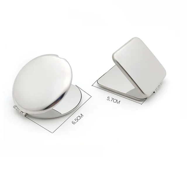 Miroir de maquillage Portable en acier inoxydable pour femmes, 1 pièce, poche à main, côté plié, miroir de maquillage cosmétique, petites formes diverses 5