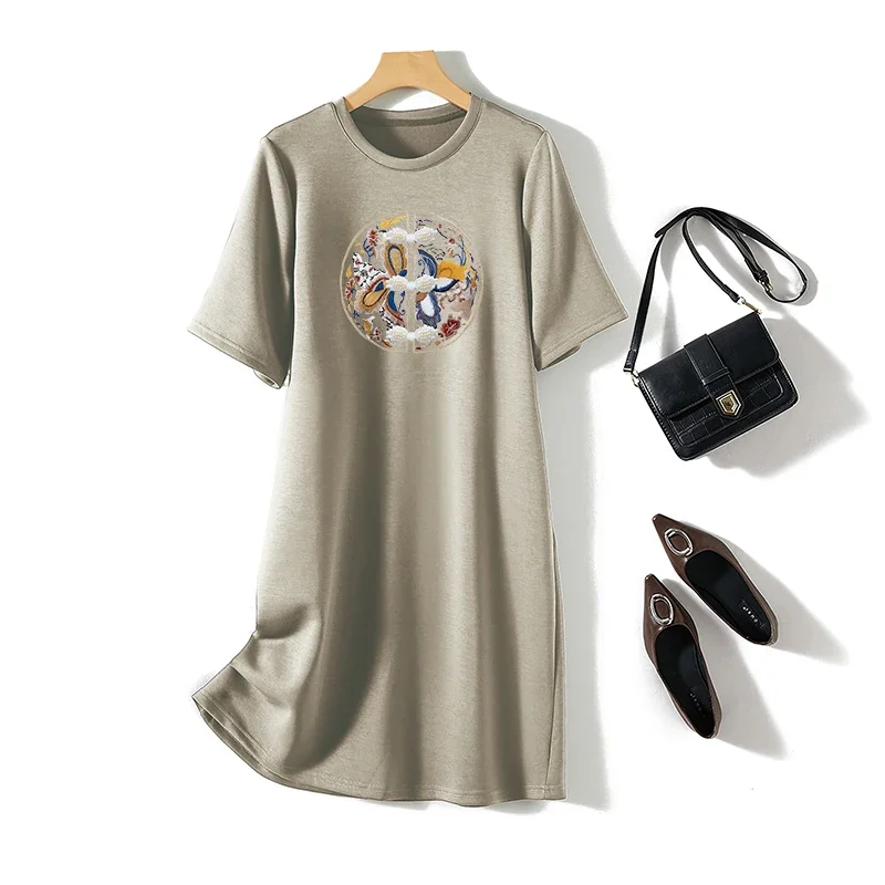 Women Chinese Style Printed Dresses Summer New O-neck Cotton Casual Fashion Basic Tunics 6