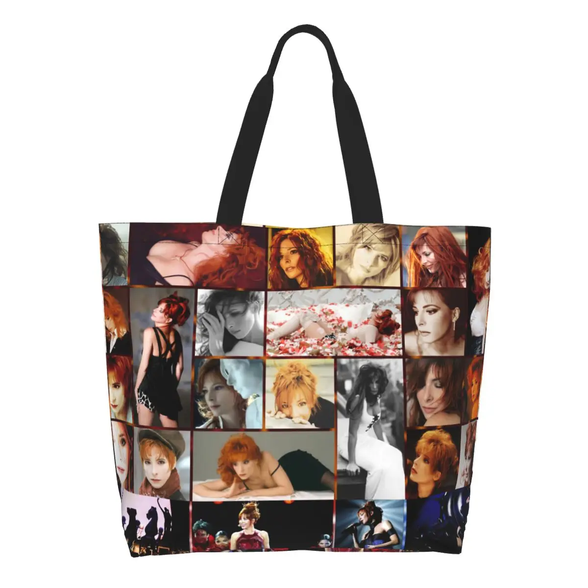 

Reusable Mylene Farmer Shopping Bag Women Shoulder Canvas Tote Bag Durable Groceries Shopper Bags