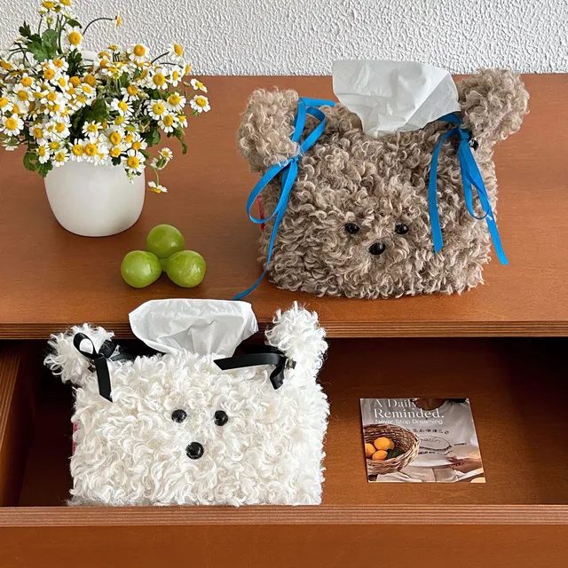 Boîtes à serviettes en forme de chien en peluche de Style nordique, sac d'émission de couleur unie, porte-serviettes en fil, sac à mouchoirs, rangement de serviettes 3