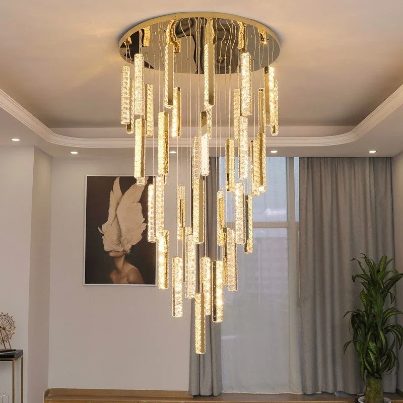 

Nordic LED Crystal Hanging Lamps for Ceiling Chandelier Living Room Bedroom Lustres Restaurant Stairwell Hotel Chrome Gold Light