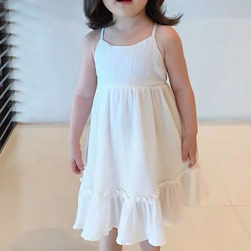 

Elegant Fashion Harajuku Slim Fit Children Clothes Loose Casual All Match Princess Dress Solid Cotton Sleeveless Slip Dress