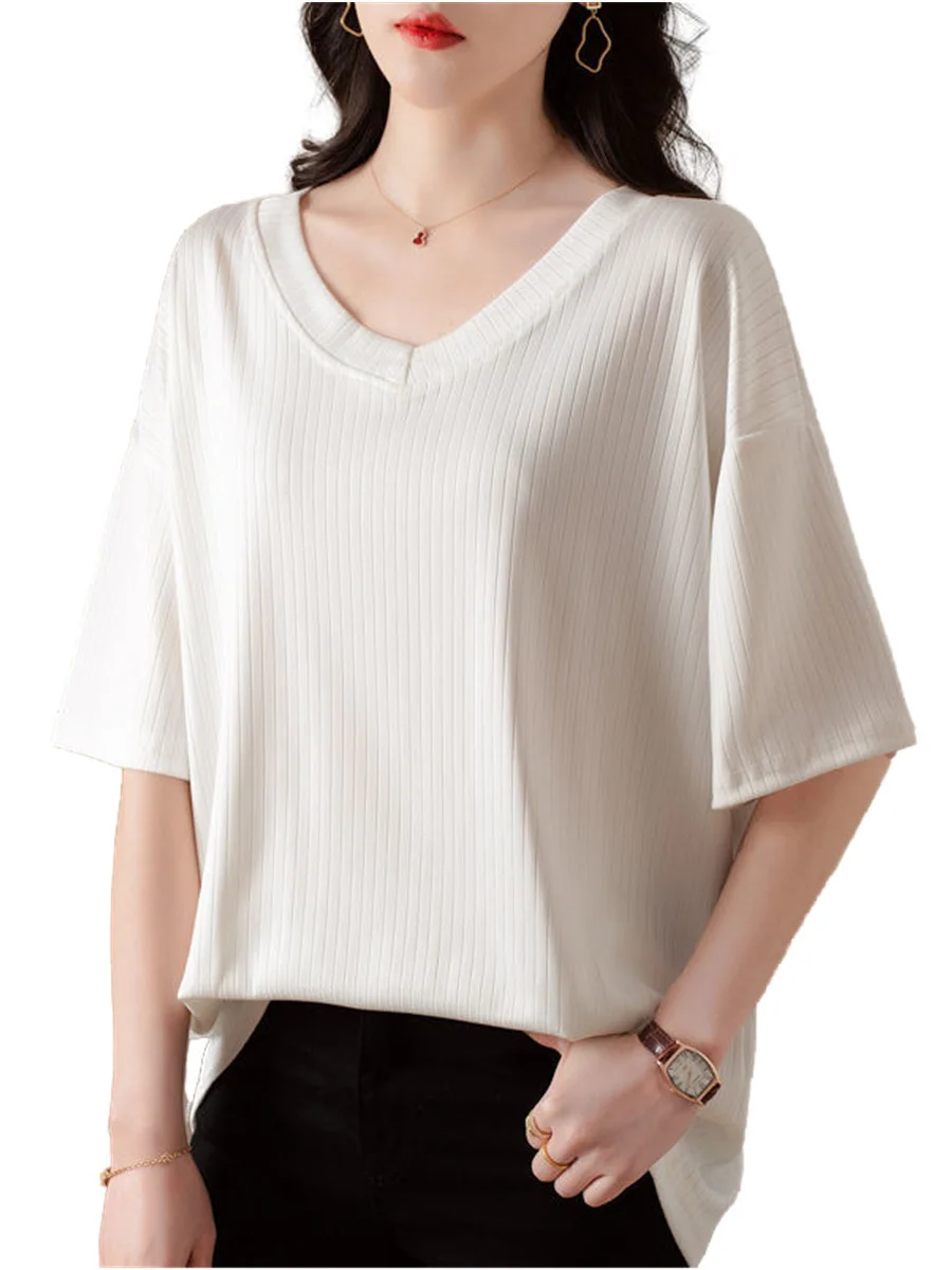 

6XL Loose Women Spring Summer Blouses Shirts Lady Fashion Casual Short Sleeve O-Neck Collarsolid Color Blusas Tops G2309