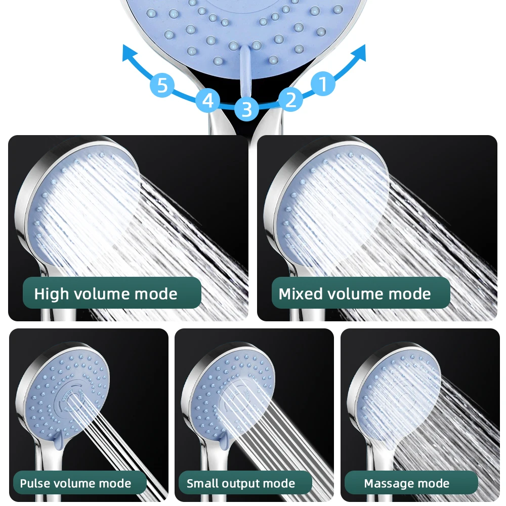 Shower Nozzle Bathroom Pressurized Hand Shower Package Accessories Shower Nozzle Large Water Output 5 Models Universal Adaptation Save Water