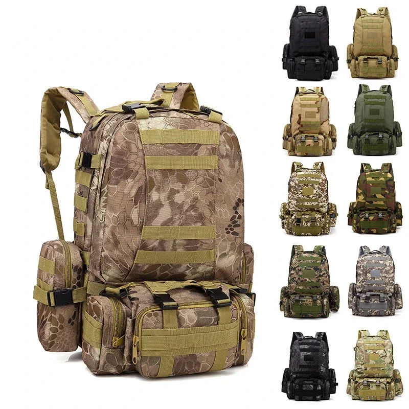 

55L Tactical Backpack Military Waterproof Backpacks 4 in 1 Molle Sport Bags Outdoor Trekking Fishing Hiking Camping 3D Rucksack