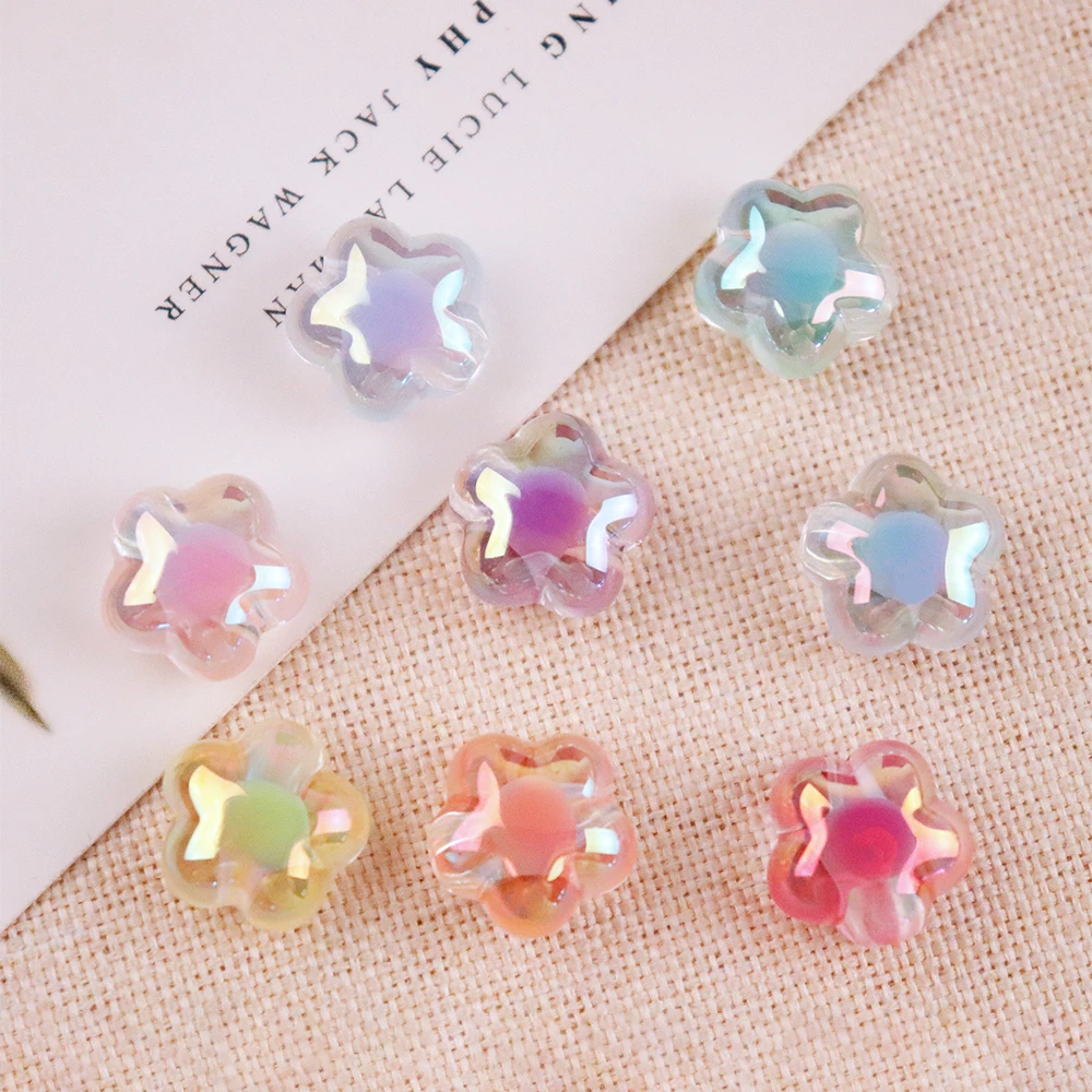 10pcs 14mm 투명 AB 무작위 컬러 스타 비즈 아크릴 구멍 느슨한 비즈 DIY 손으로 만들어진 팔찌 목걸이 장식 B0155