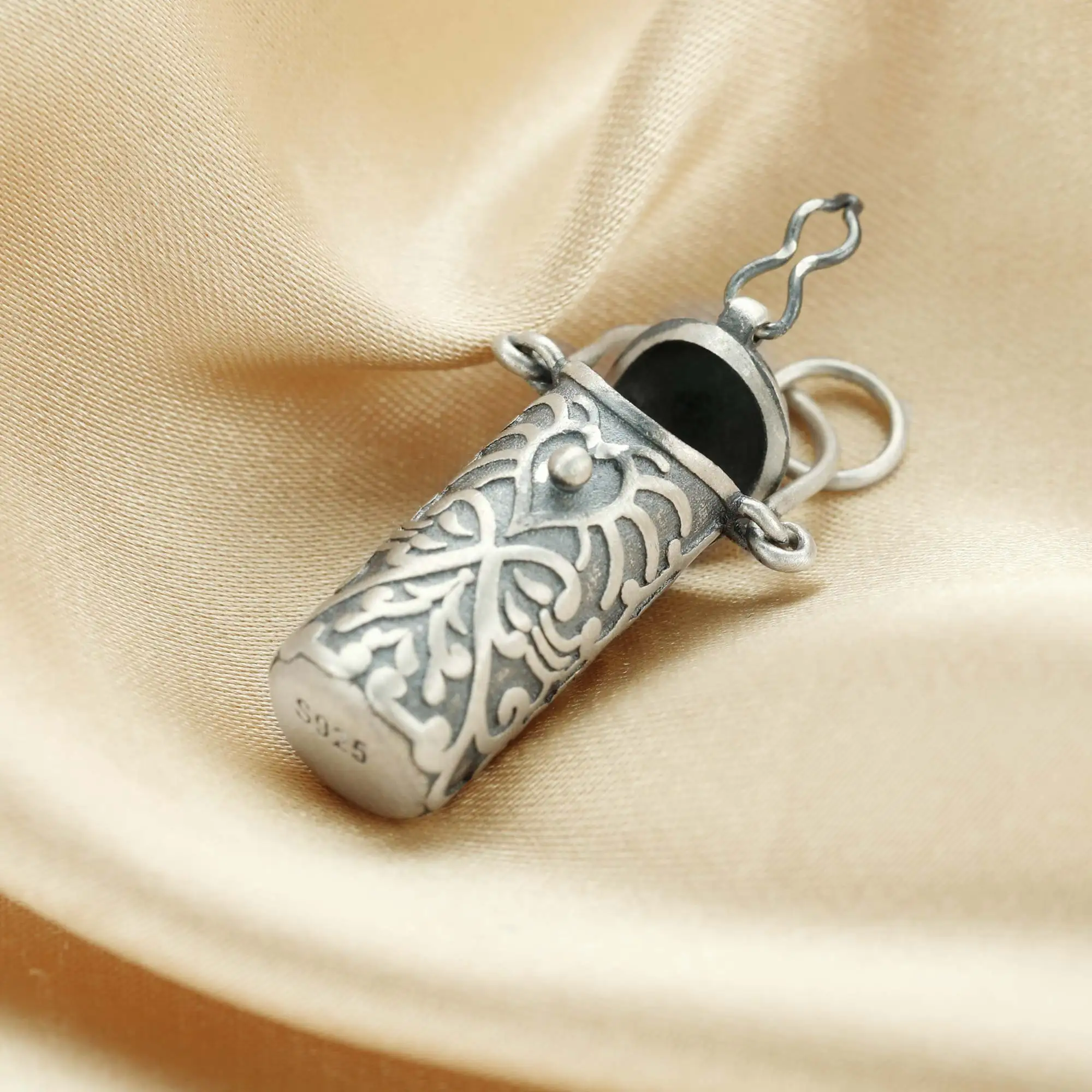 Sterling Silver Prayer Tube Necklace Gemstone Tube Necklace 