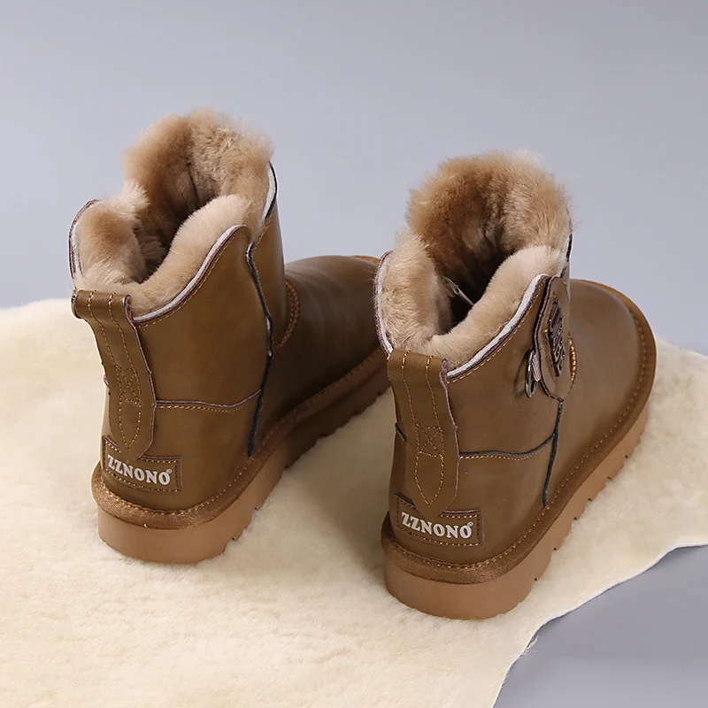 Snow Boots for Women 2022 Winter New Cowhide Waterproof Leather Fur Integrated Fleece-Lined Short Non-Slip Warm Cotton Shoes