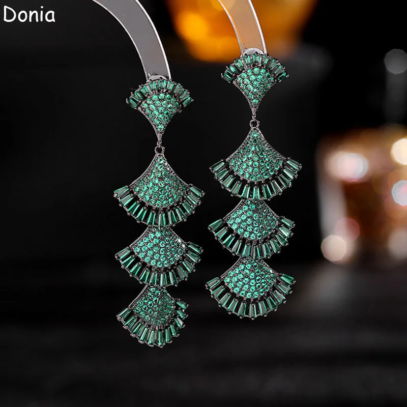 Donia Jewelry European and American Court Titanium Steel Micro-Inlaid AAA Leaves Zircon Dress Silver Needle Luxury Accessories