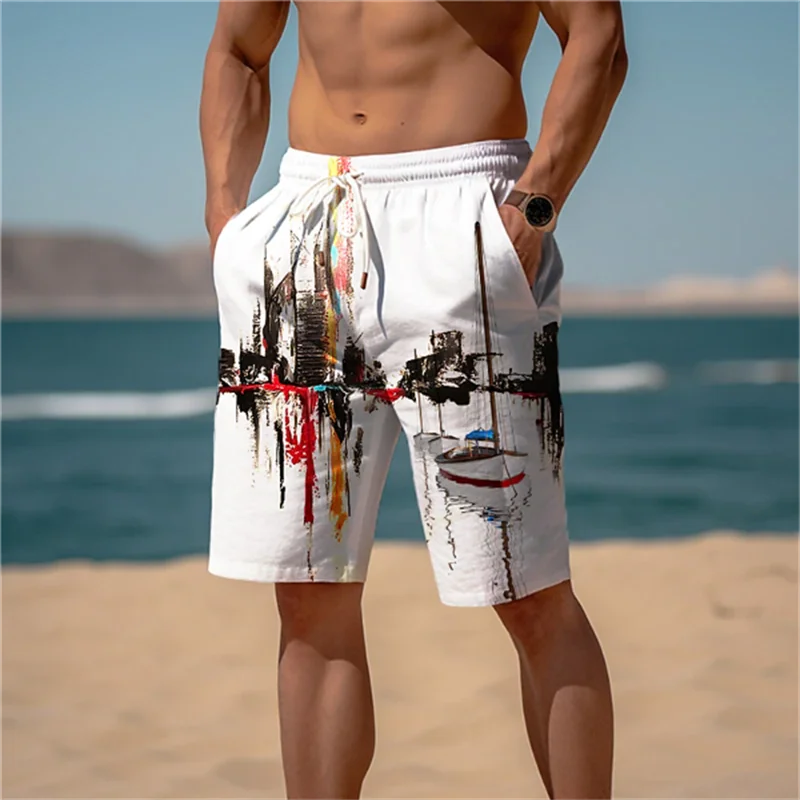 Fashion Lake Reflection Pattern Beach Short Mens Trend Personalization 3D Printed Board Shorts Loose Casual Oversized Swim Trunk 3