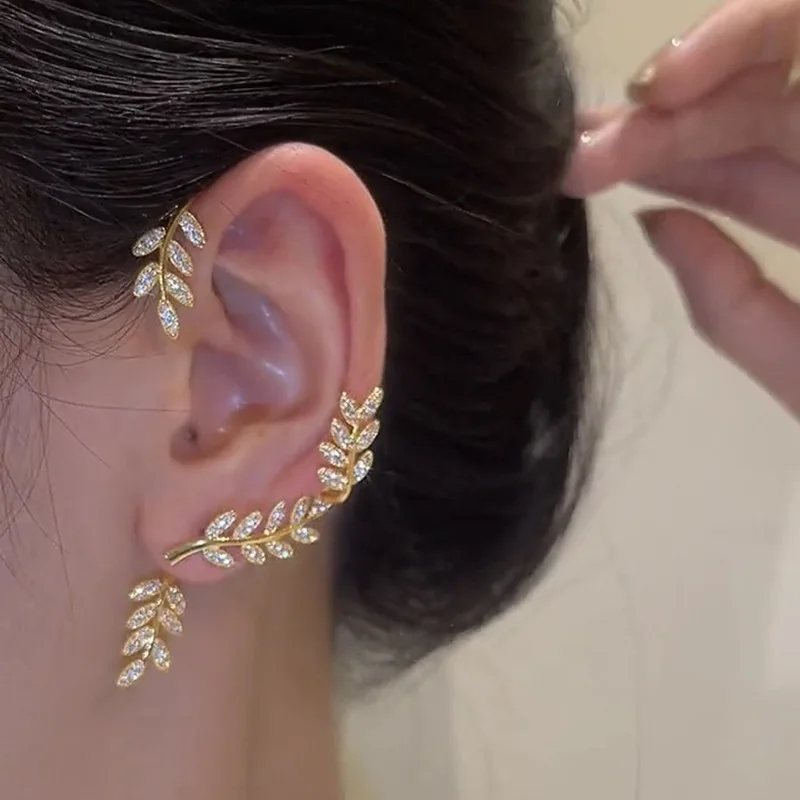 Silver Plated Leaf Butterfly Clip Earrings for Women Ear Clips Without Piercing Sparkling Zirconia Ear Cuff Fashion Jewelry
