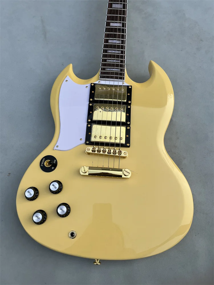 Left Hand 6 strings electric guitar SG electric guitar, yellow color
