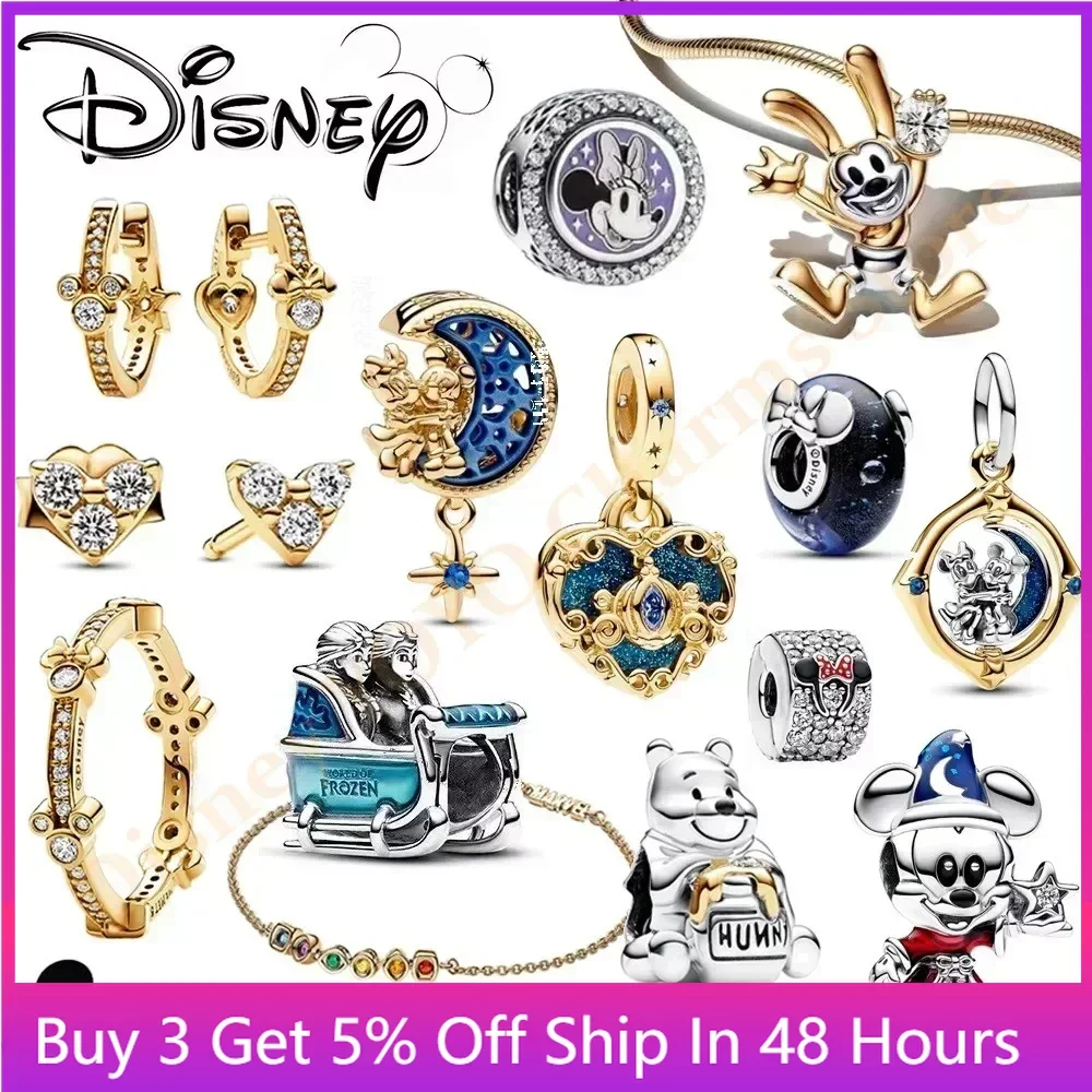 2024 New 925Silver Disney Parks Elsa Et Anna Frozen Mickey Earings 100Th Anniversary Winnie The Pooh Charm Fit Bracciale Pandora