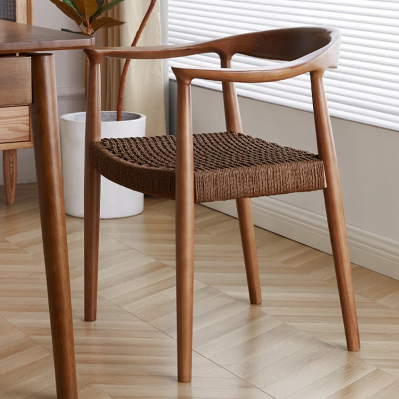

Japanese Solid Wood Rope Dining Chair Household Armrest Back Chair Study Braided Tea Chair Kitchen Cadeiras De Jantar Furniture
