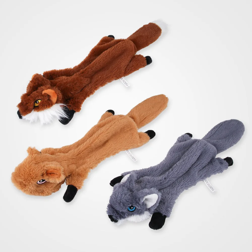 2024 New Cute Plush Toys Squeak Pet Wolf Fox Animal Plush Toy Dog Chew Squeaky Whistling Involved Squirrel Dog Toys