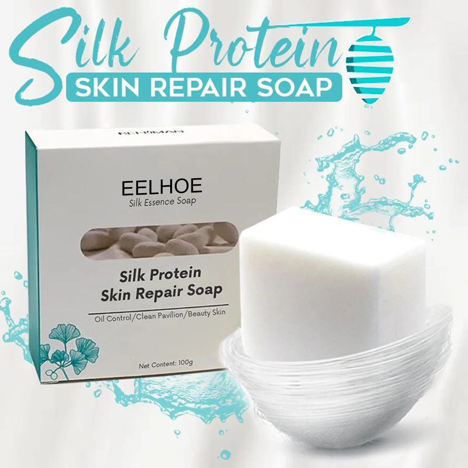 EELHOE Silk Protein Skin Repair Soap Facial Cleaning Soap Remove Mites Blackheads Natural Goat Milk Cleansing Bath Skin Oil 100g 4