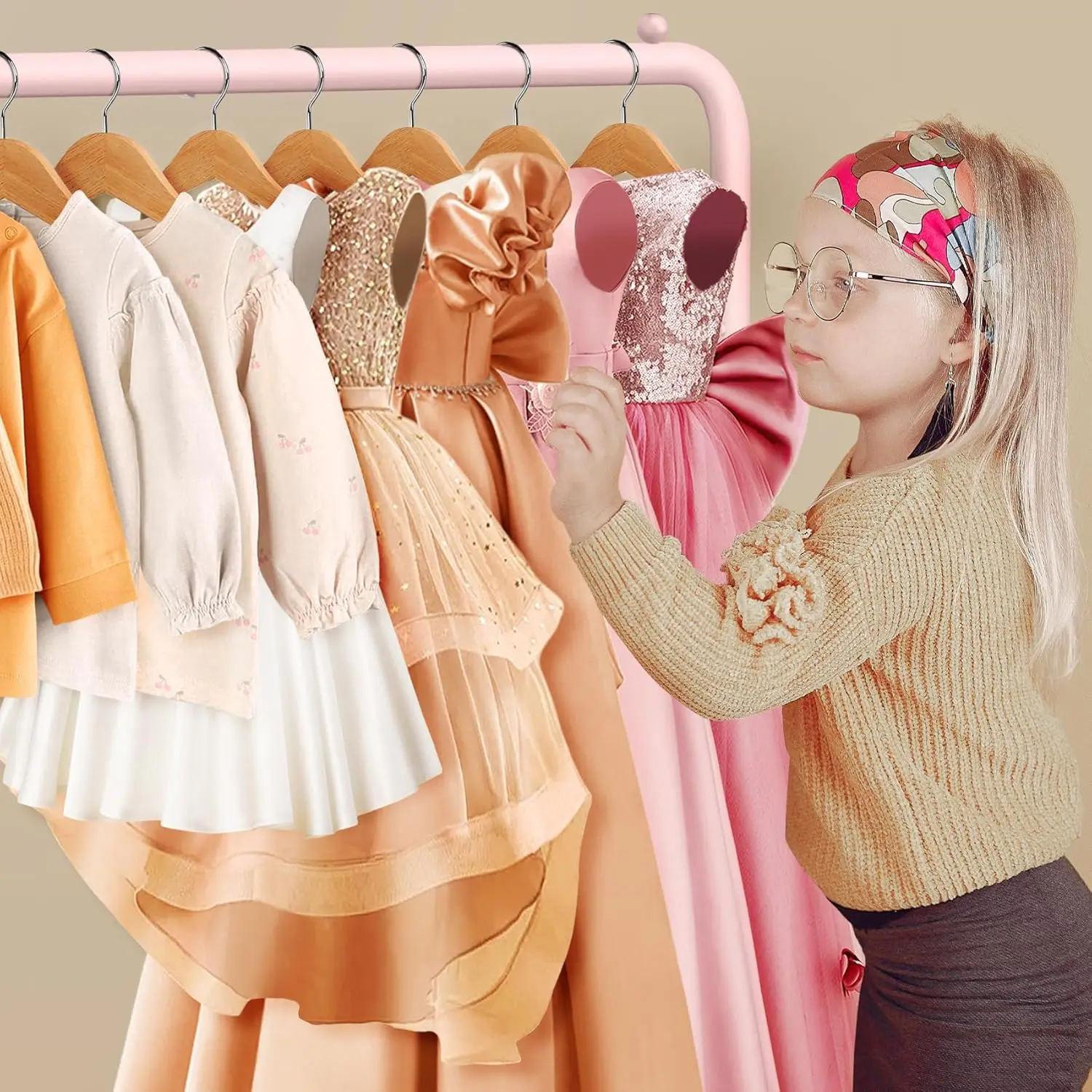 Dress Up Rack for Little Girls - Small Kids Costume Wardrobe Rack with 2 Fabric Shelves - Princess Room Bedroom Decor 3